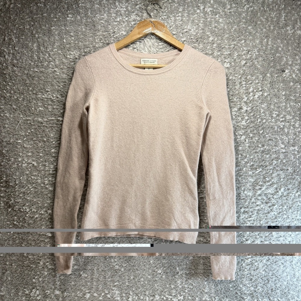 Adrienne Vittadini 100% 2-ply Cashmere Pale Pink Crew Neck Sweater S Preppy